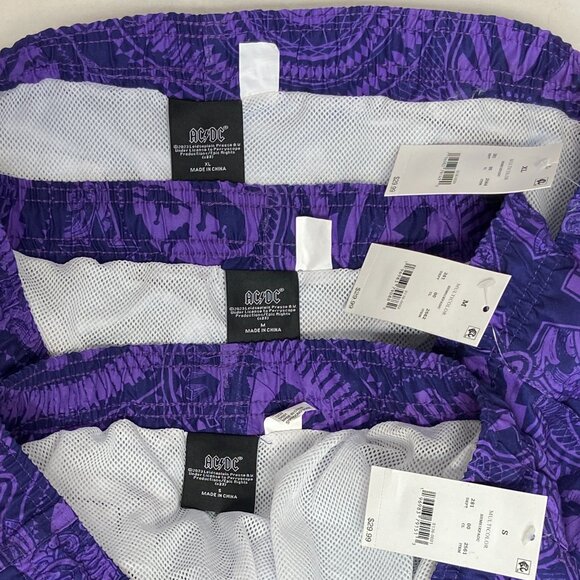 AC DC Tie Front Pockets Swim Trunk Board Shorts 18” Purple Abstract NWT - Picture 12 of 12